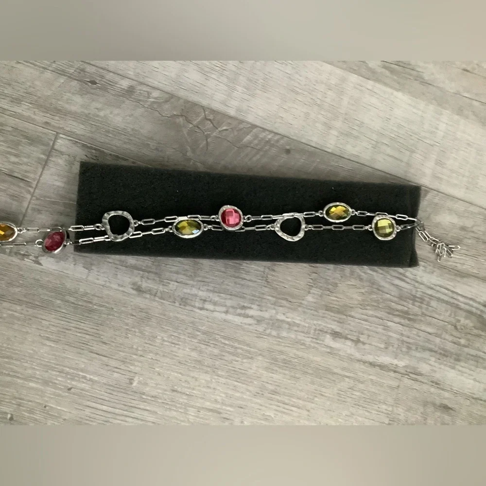 Vintage Signed Lia Sophia Paper Clip Chain Abstract Pastel Glass Stone Necklace